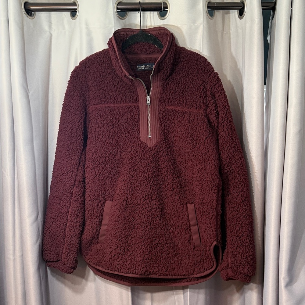 Abercrombie and Fitch size medium Burgundy Sherpa Quarter-Zip Sweater